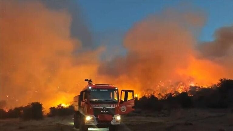 Fire in Dikili, Izmir: Teams Responding to Blaze in Brushland