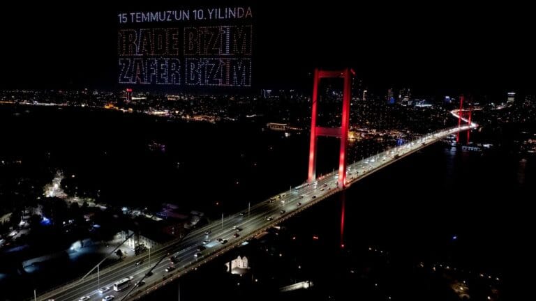 10th Anniversary of the July 15 Coup Attempt: Istanbul Sky Illuminated with Drone Lights